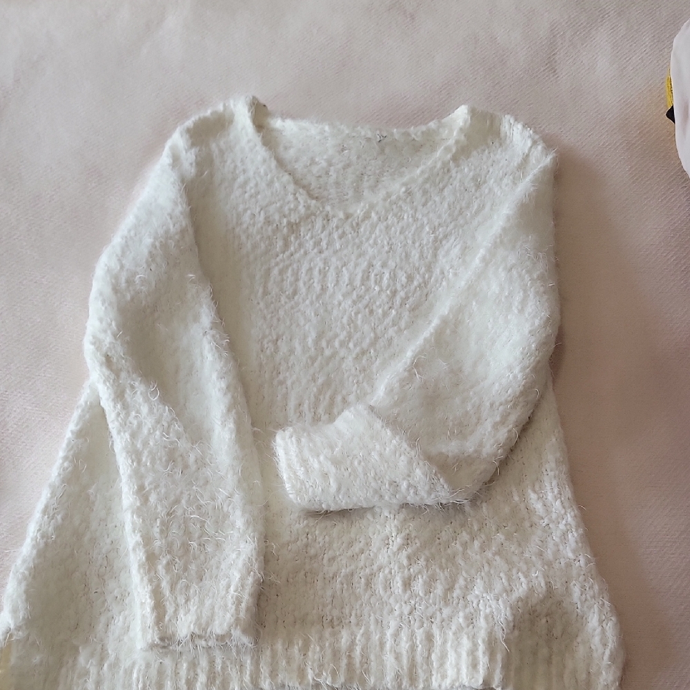 Elegant Cream V-Neck Sweater for Women